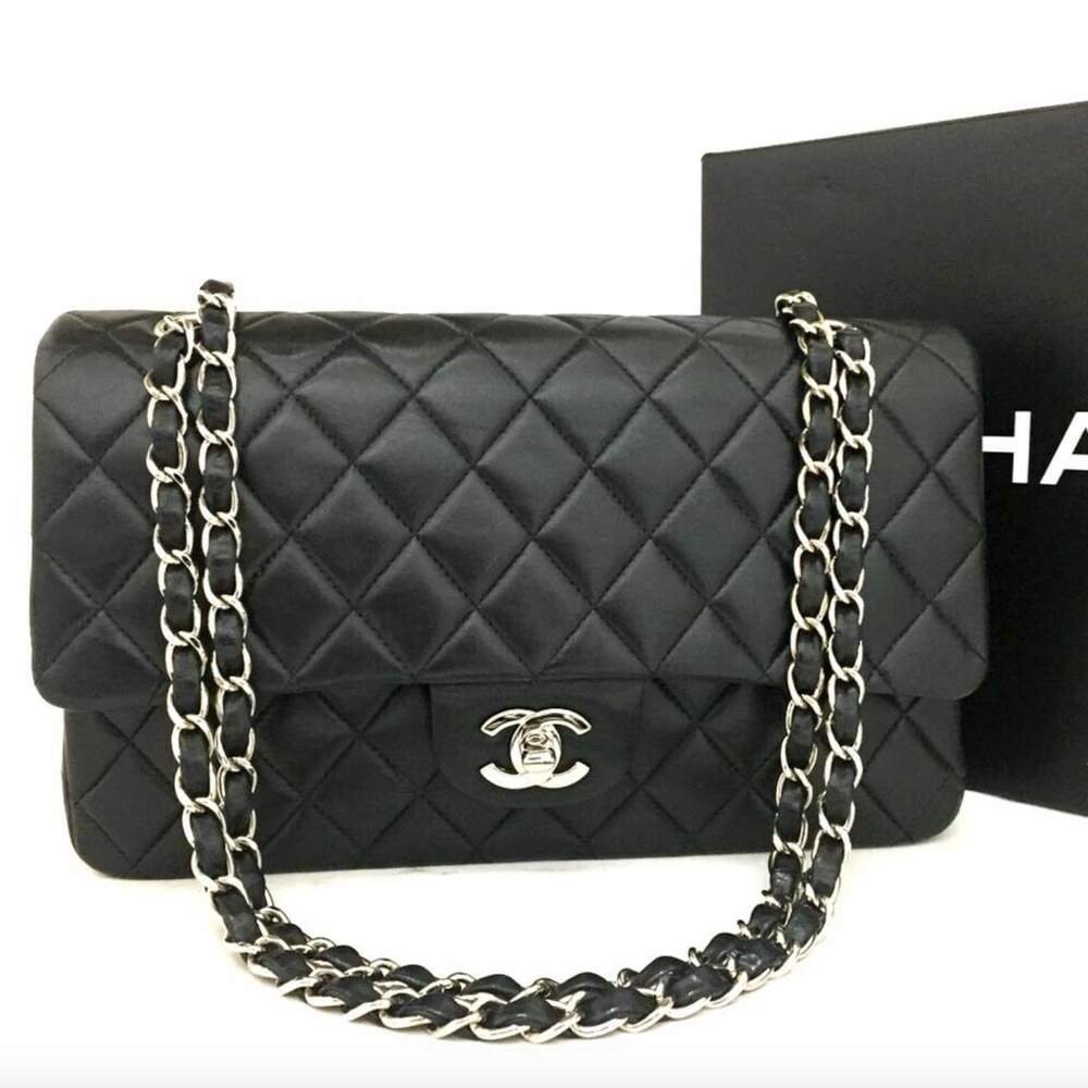 Like New CHANEL Leather Double Flap Chain Bag SHW